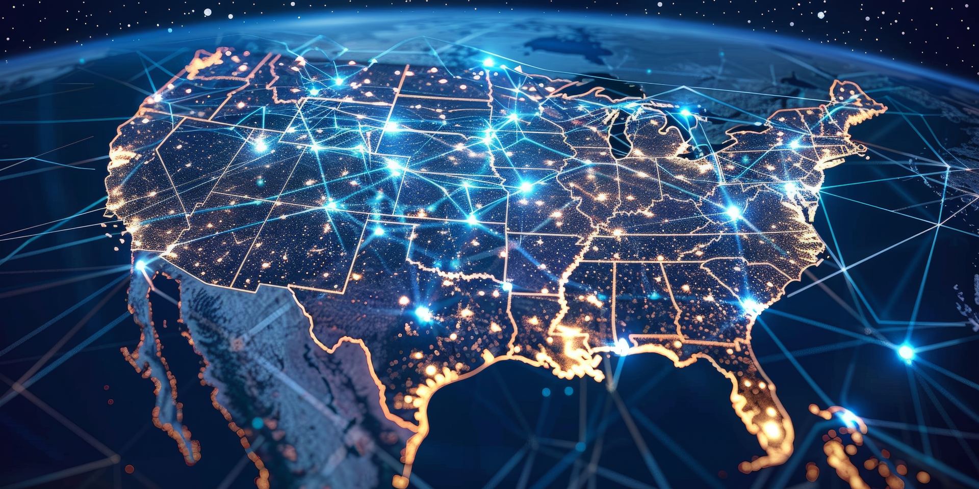 Communications network linking cities across the United States